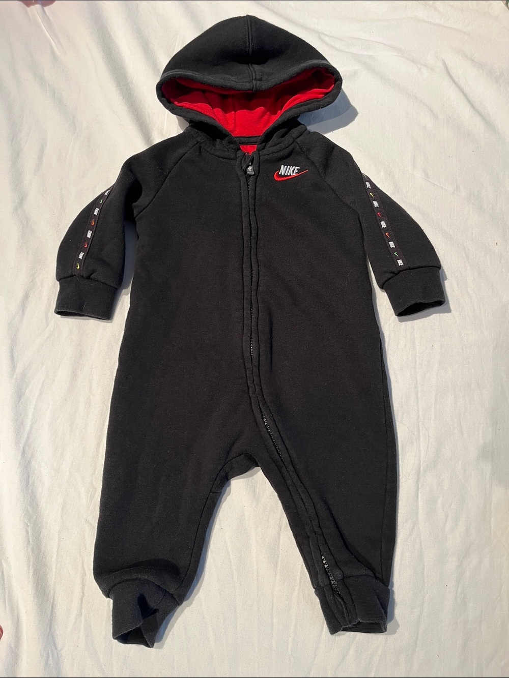 6M Nike Black Footed Hooded One-Piece with Red Lining